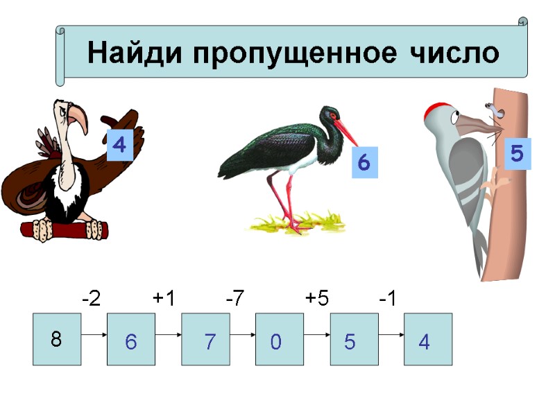 Найди пропущенное число 8 -2 +1 -7 +5 -1 6 4 5 6 7